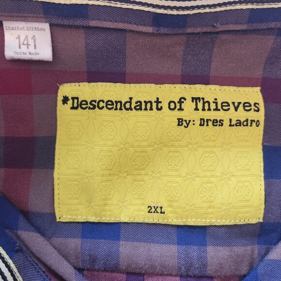 Descendant of Thieves Button Down Plaid Shirt Long Sleeve, flip cuffs, sz 2XL - Picture 7 of 13